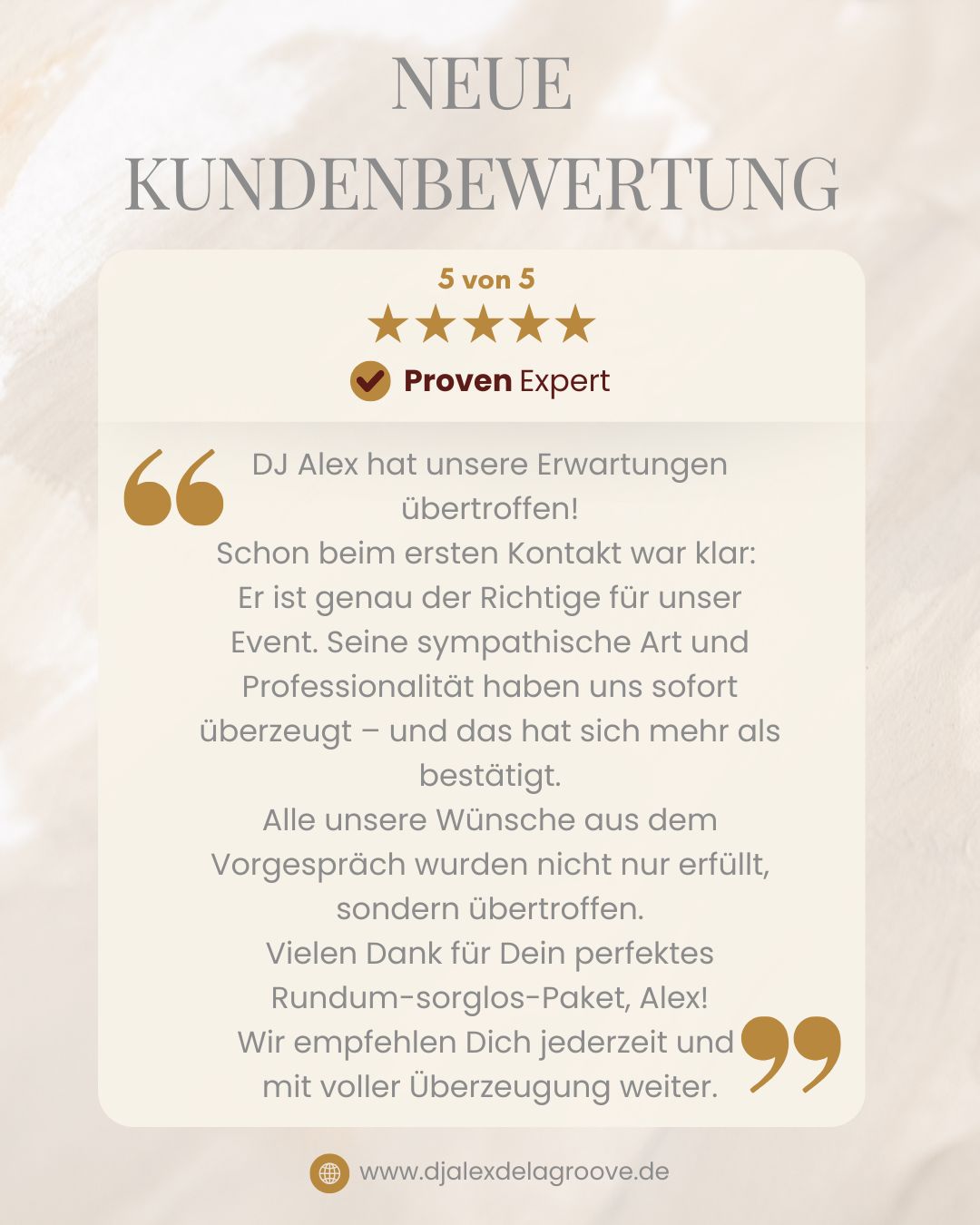 DJ Fulda Hochzeit - Proven Expert Kundenfeedback DJ Alex De La Groove