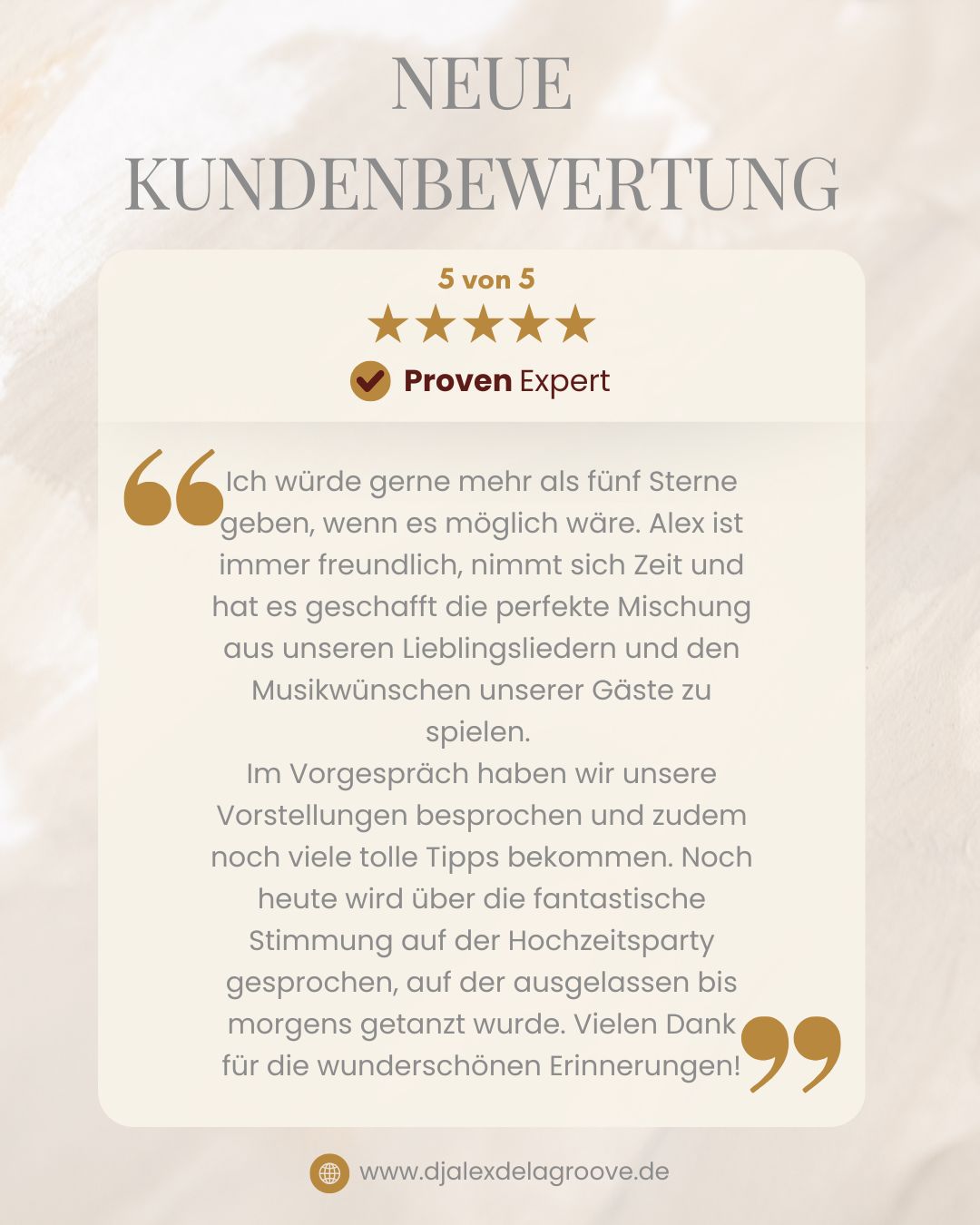 DJ Fulda Hochzeit - Proven Expert Kundenfeedback DJ Alex De La Groove