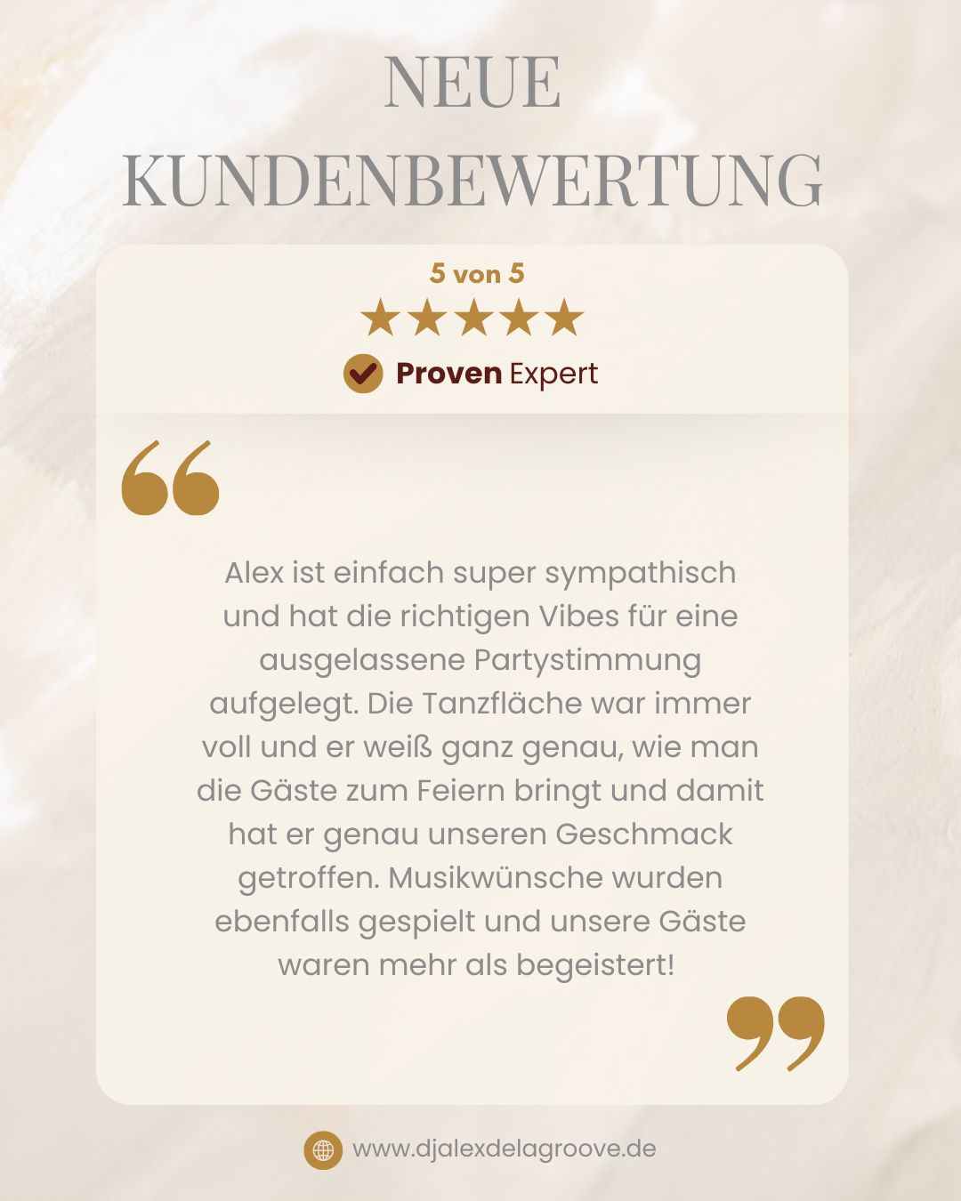 Proven Expert Kundenfeedback DJ Alex De La Groove
