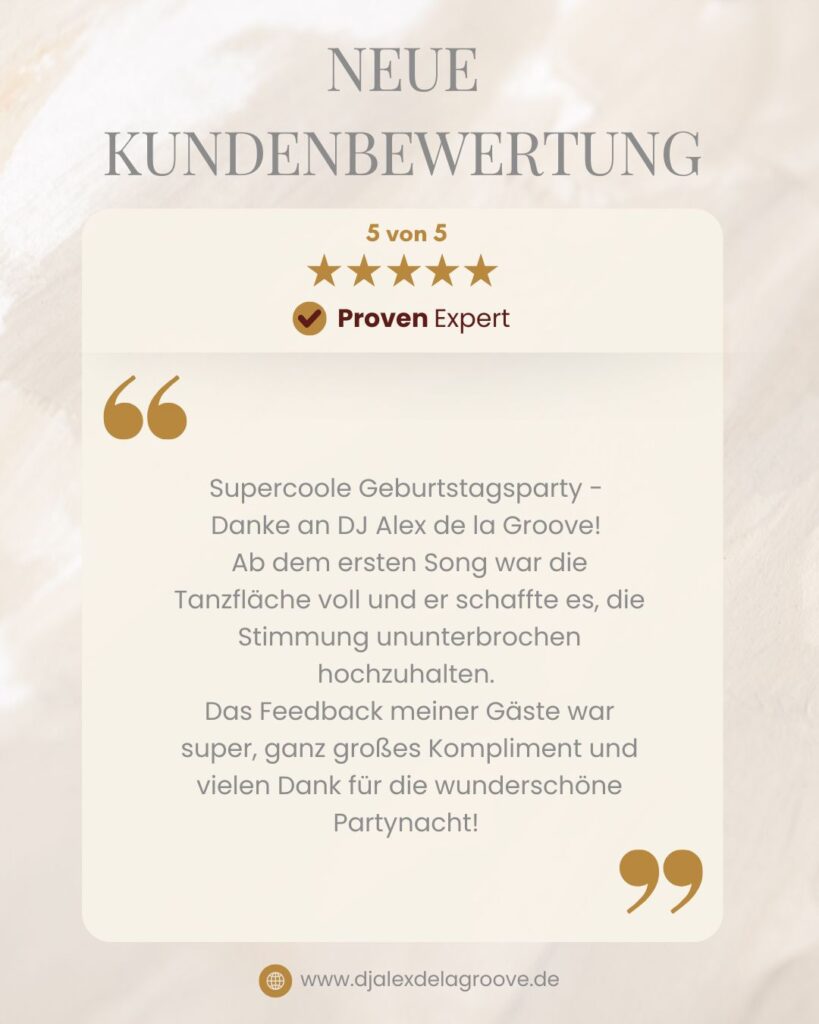 Proven Expert Kundenfeedback DJ Alex De La Groove